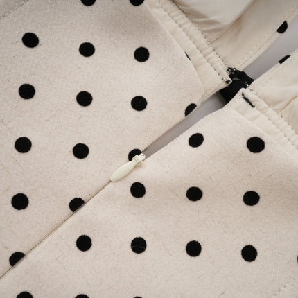 Ornella White Black Polka Dot Halterneck Midi Dress with Open Back and Bow Detail