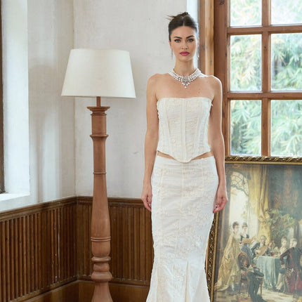 Ornella White Floral Embroidered Corset Skirt Top Set