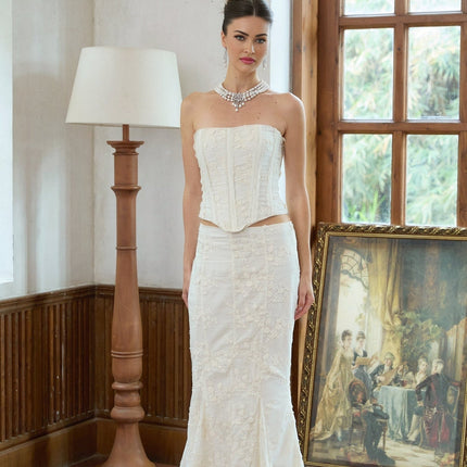 Ornella White Floral Embroidered Corset Skirt Top Set