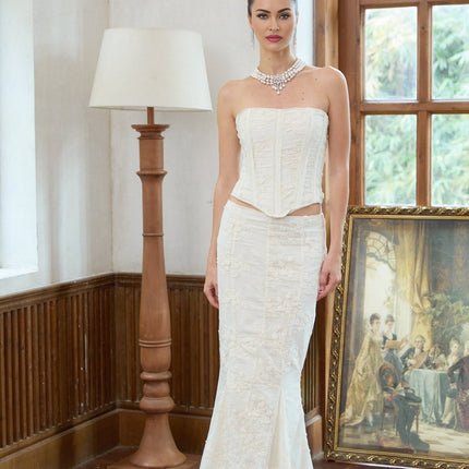 Ornella White Floral Embroidered Corset Top and Mermaid Skirt Set