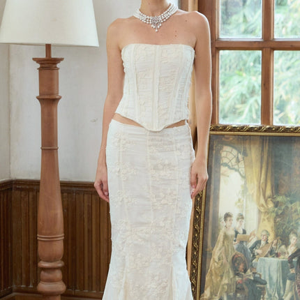Ornella White Floral Embroidered Corset Top and Mermaid Skirt Set