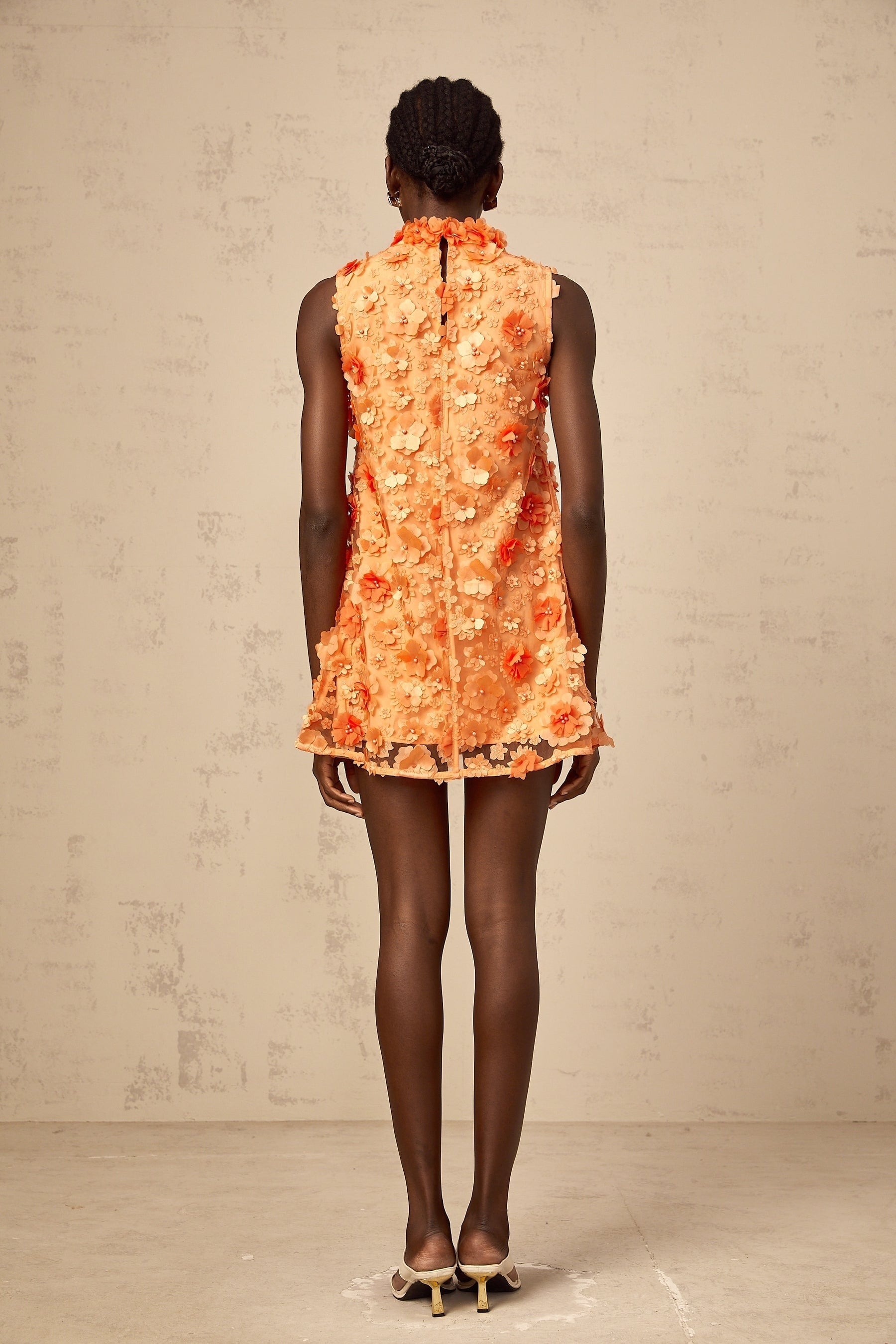 Orphée orange fauxflower mini dress