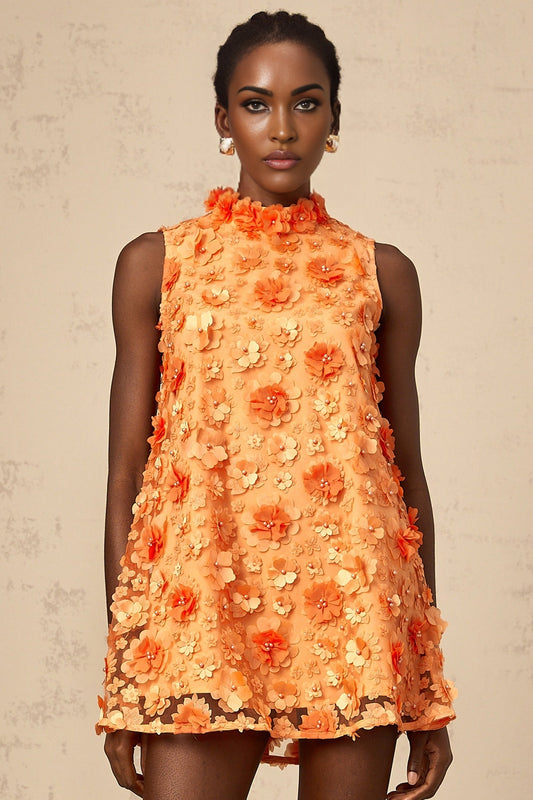 Orphée orange fauxflower mini dress