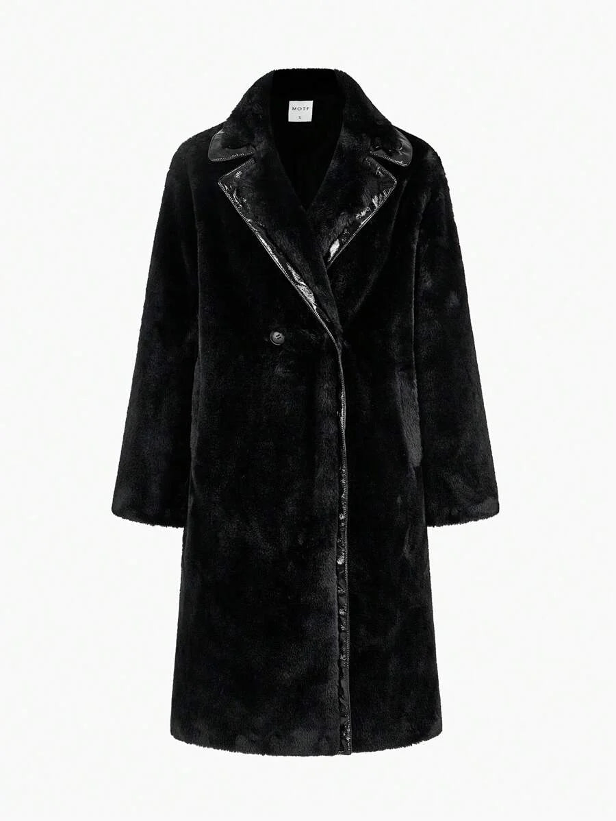 Oversized Fluffy Collar Long Sleeve Long Casual Coat Winter