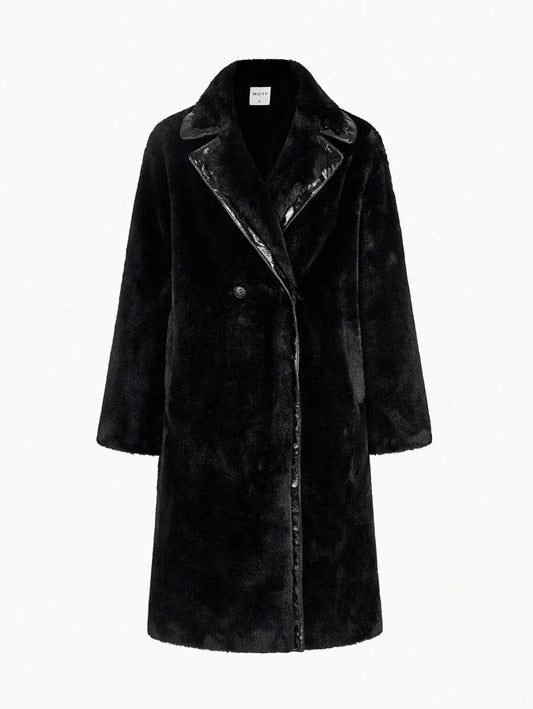 Oversized Fluffy Collar Long Sleeve Long Casual Coat Winter