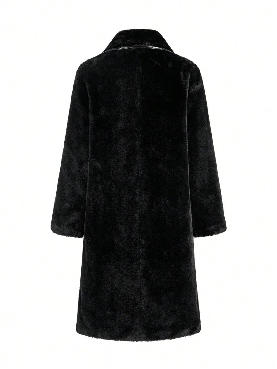 Oversized Fluffy Collar Long Sleeve Long Casual Coat Winter