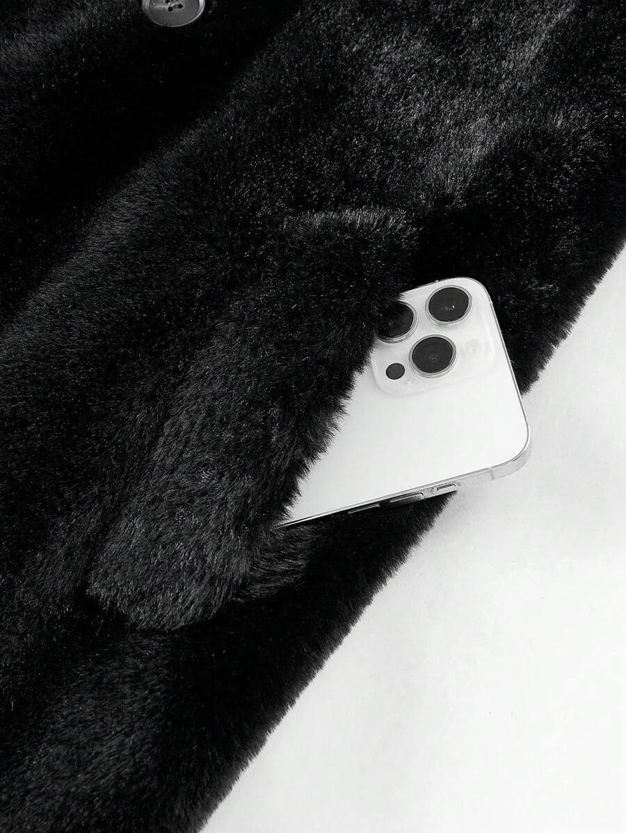 Oversized Fluffy Collar Long Sleeve Long Casual Coat Winter