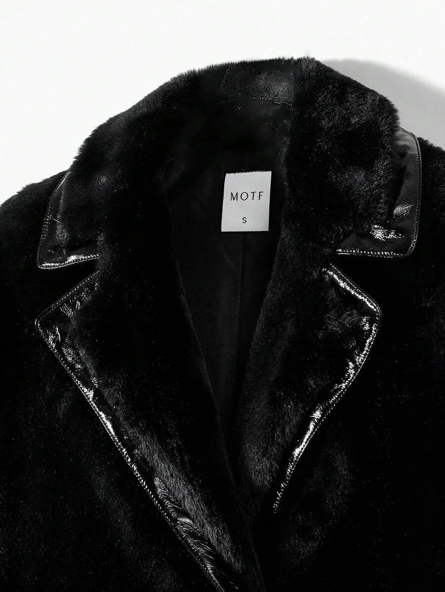 Oversized Fluffy Collar Long Sleeve Long Casual Coat Winter