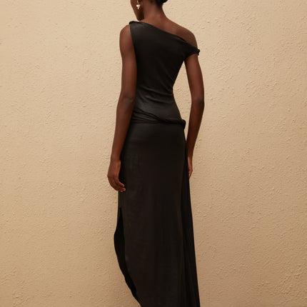 Paige Black Maxi Dress with Asymmetrical Design and Side Slit