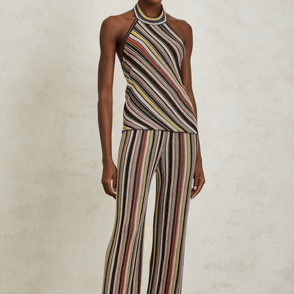 Paige Brown Stripe Halterneck Top and Trousers Set