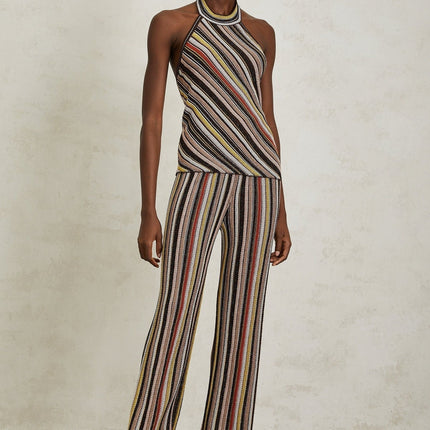 Paige Brown Stripe Halterneck Top Trousers Set