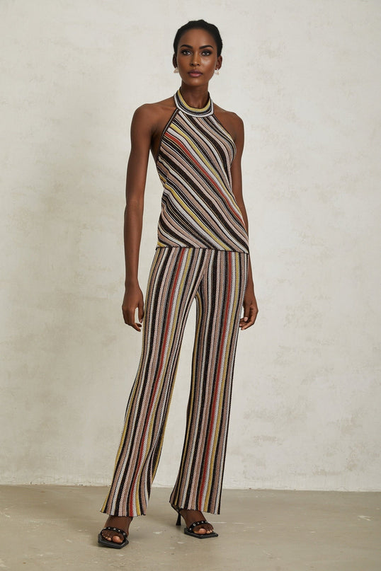 Paige Brown Stripe Halterneck Top Trousers Set