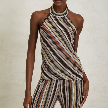 Paige Brown Stripe Halterneck Top Trousers Set
