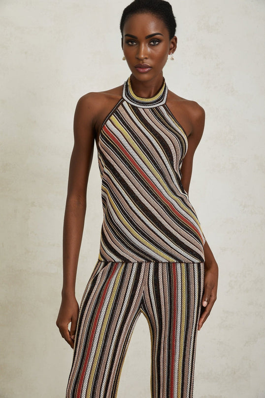 Paige Brown Stripe Halterneck Top Trousers Set