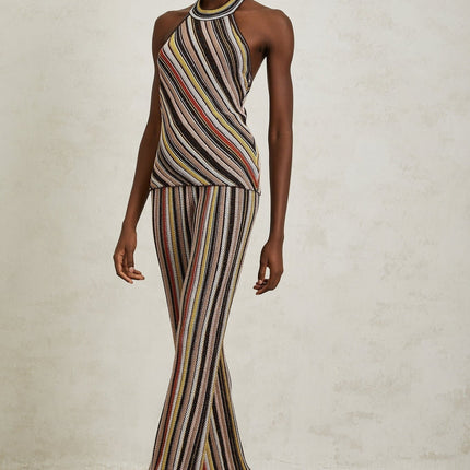 Paige Brown Stripe Halterneck Top and Trousers Set