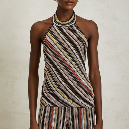 Paige Brown Stripe Halterneck Top Trousers Set