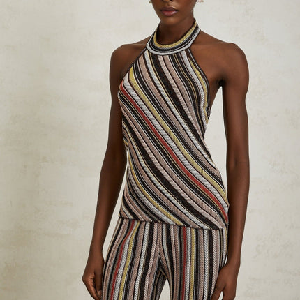 Paige Brown Stripe Halterneck Top and Trousers Set
