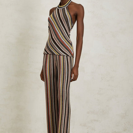 Paige Brown Stripe Halterneck Top and Trousers Set
