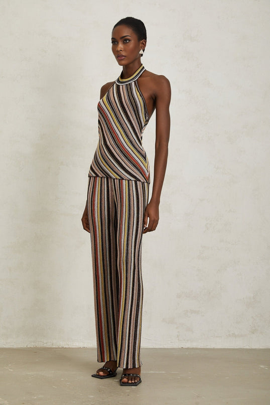 Paige Brown Stripe Halterneck Top and Trousers Set