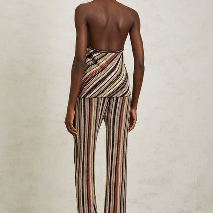 Paige Brown Stripe Metallic Halterneck Top Trousers Set