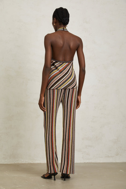 Paige Brown Stripe Metallic Halterneck Top Trousers Set