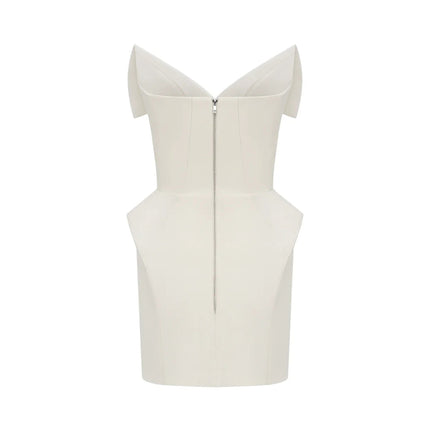 Paige Mini Dress White Lapel Detailing Barrel Waist Corset Sleeveless Straight Hem Rear Zip Fastening Thigh Length Terylene Viscose Elastane Blend Special Occasion Luxury Fashion
