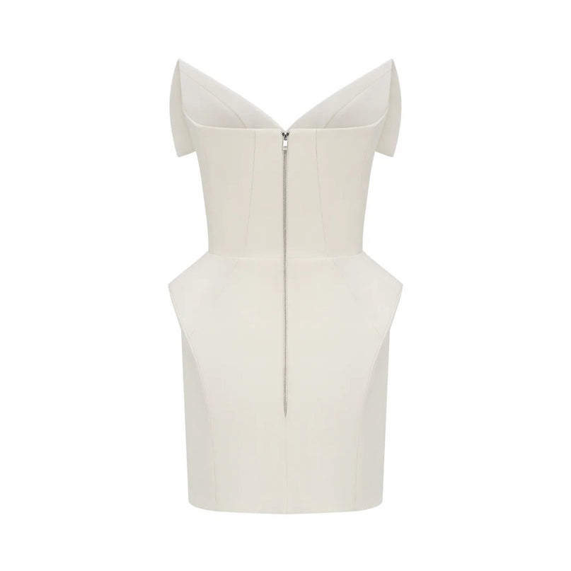Paige Mini Dress White Lapel Detailing Barrel Waist Corset Sleeveless Straight Hem Rear Zip Fastening Thigh Length Terylene Viscose Elastane Blend Special Occasion Luxury Fashion