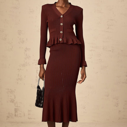 Paisley Skirt & Top Set Crystal Embellished Bordeaux Red