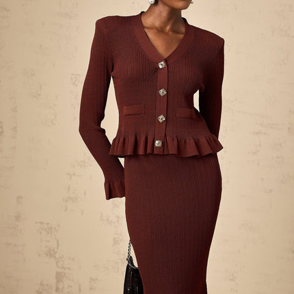 Paisley Skirt & Top Set Crystal Embellished Bordeaux Red