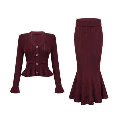 Paisley Skirt & Top Set Crystal Embellished Bordeaux Red