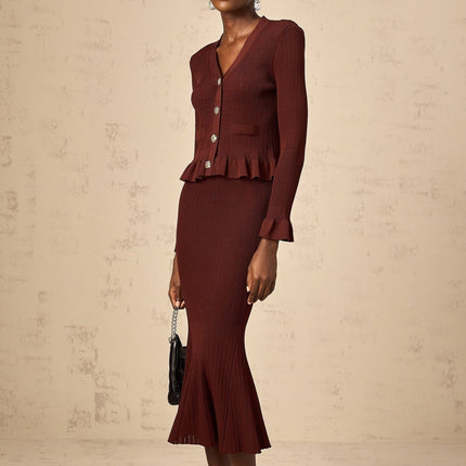 Paisley Skirt & Top Set Crystal Embellished Bordeaux Red