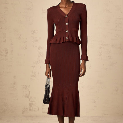 Paisley Skirt & Top Set Crystal Embellished Bordeaux Red