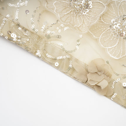 Paityn Floral Appliqué Jacket in Neutrals 100% Polyester with intricate floral appliqués and crystal embellishments