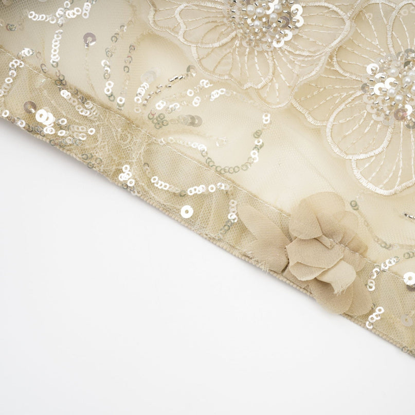 Paityn Floral Appliqué Jacket in Neutrals 100% Polyester with intricate floral appliqués and crystal embellishments