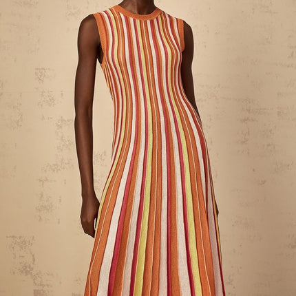 Paityn Orange Striped Metallic Knit Midi Dress