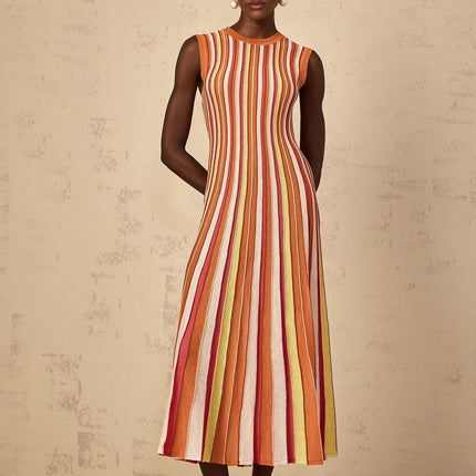 Paityn Orange Striped Metallic Knit Midi Dress