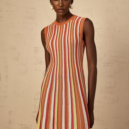 Paityn Orange Striped Metallic Knit Midi Dress