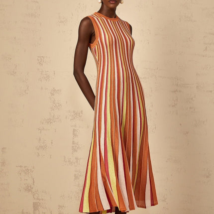 Paityn Orange Striped Metallic Knit Midi Dress
