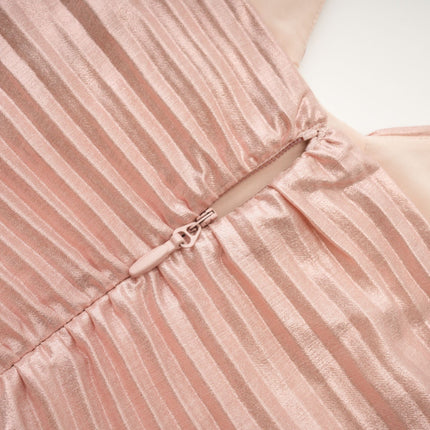 Palma Dress Pleated Maxi Pink Gold Sleeveless V Neck Rear Zip Silk Touch Fabric Maxi Length Luxury Style