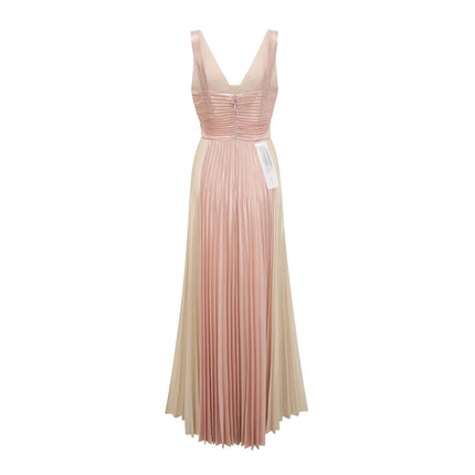 Palma Dress Pleated Maxi Pink Gold Sleeveless V Neck Silk Touch Fabric Rear Zip Fastening Maxi Length Premium Blend Luxury Style