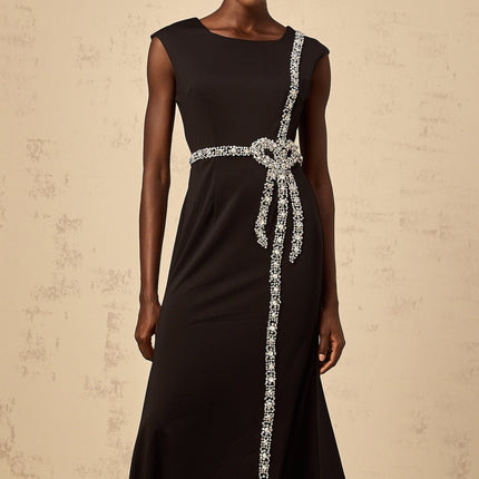 Paloma black bow embellished mermaid midi dress