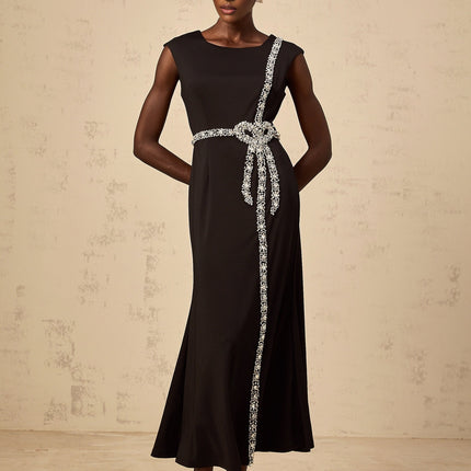 Paloma black bow embellished mermaid midi dress