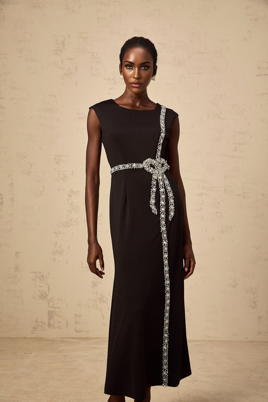 Paloma black bow embellished mermaid midi dress