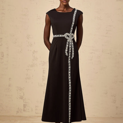 Paloma black bow embellished mermaid midi dress