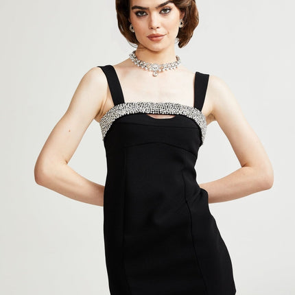 Paloma Black Sequin Cut-Out Mini Dress