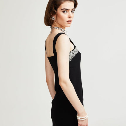 Paloma Black Sequin Cut-Out Mini Dress 100% Polyester Sleeveless Thigh-Length Rear Zip Fastening Size M Model 5'10