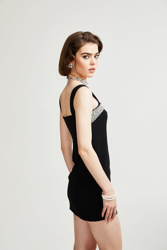 Paloma Black Sequin Cut-Out Mini Dress 100% Polyester Sleeveless Thigh-Length Rear Zip Fastening Size M Model 5'10