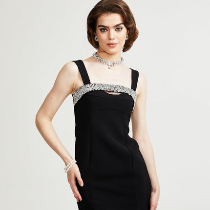 Paloma Black Sequin Cut-Out Mini Dress 100% Polyester Rear Zip Fastening Size M Model 5'10