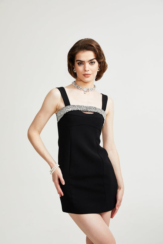 Paloma Black Sequin Cut-Out Mini Dress 100% Polyester Rear Zip Fastening Size M Model 5'10