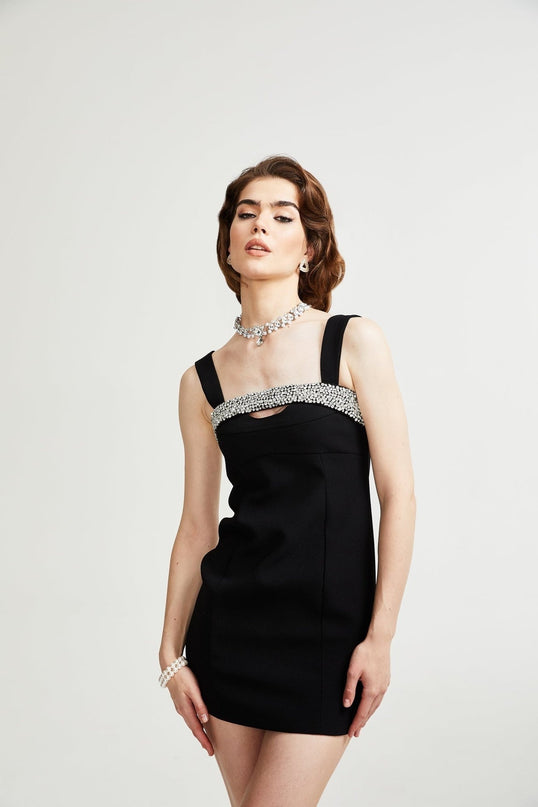 Paloma Black Sequin Cut-Out Mini Dress 100% Polyester Rear Zip Fastening